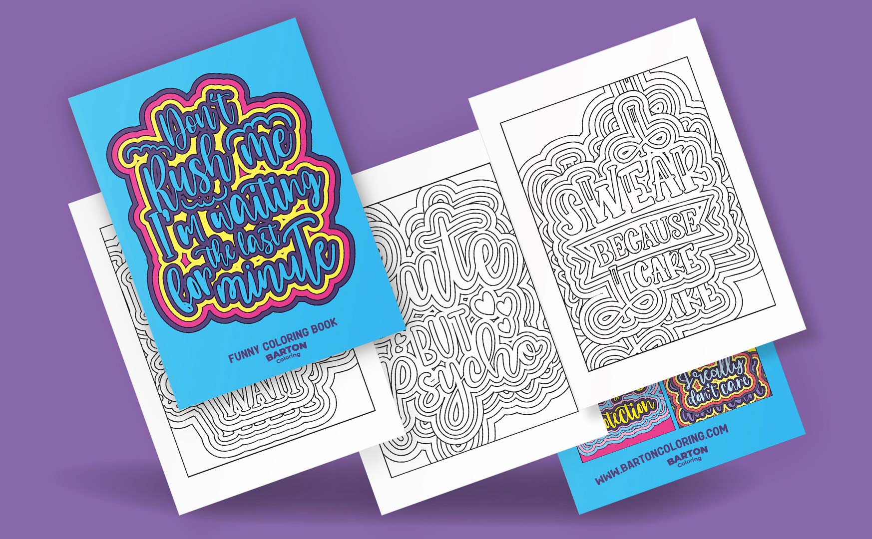 Funny Adult Coloring Book - Barton Coloring - Book Mockup